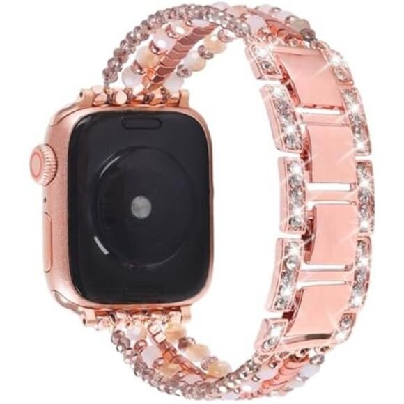NEW Rose Gold Crystal Beaded Rhinestone Apple Watch Band - Picture 1 of 6